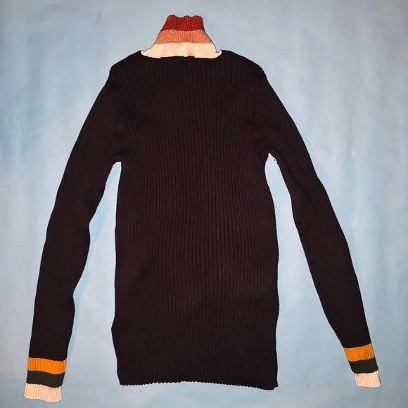 Faherty Womens Ribbed Black Retro Stripe Turtleneck Size Large Cashmere Blend - Picture 3 of 6